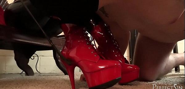  Worship Your Mistress - Ria Harpsichord allows slave lick her shiny boots